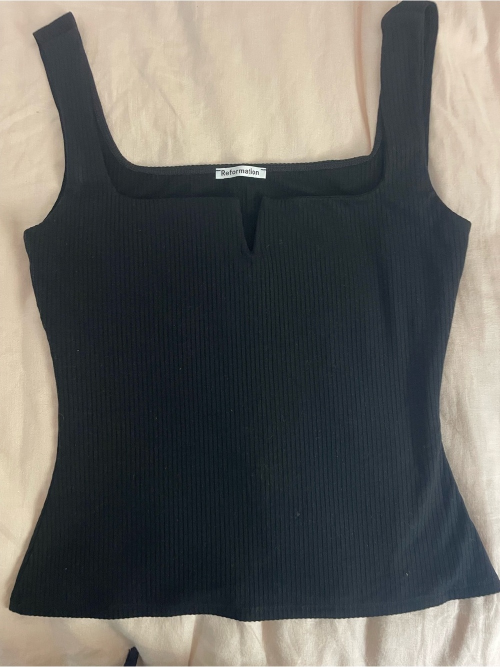 Reformation Black Notch-Neck Ribbed Tank Top - Women - Picture 2 of 6